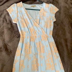 Blue and cream lace patterned dress